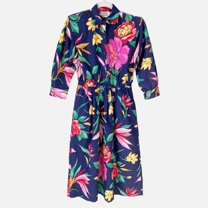 Vintage Petrina Tropical Floral Print Shirt Dress 80s Style A-line Women's Small